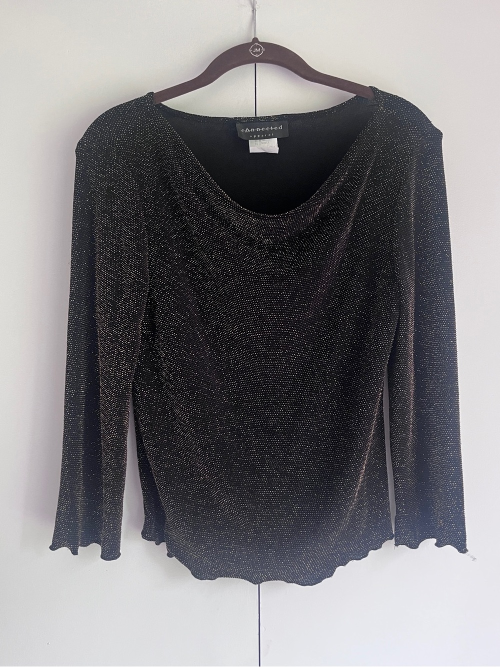 Vintage Y2K Connected Apparel Black Metallic Scoop Neck Long-Sleeve Top